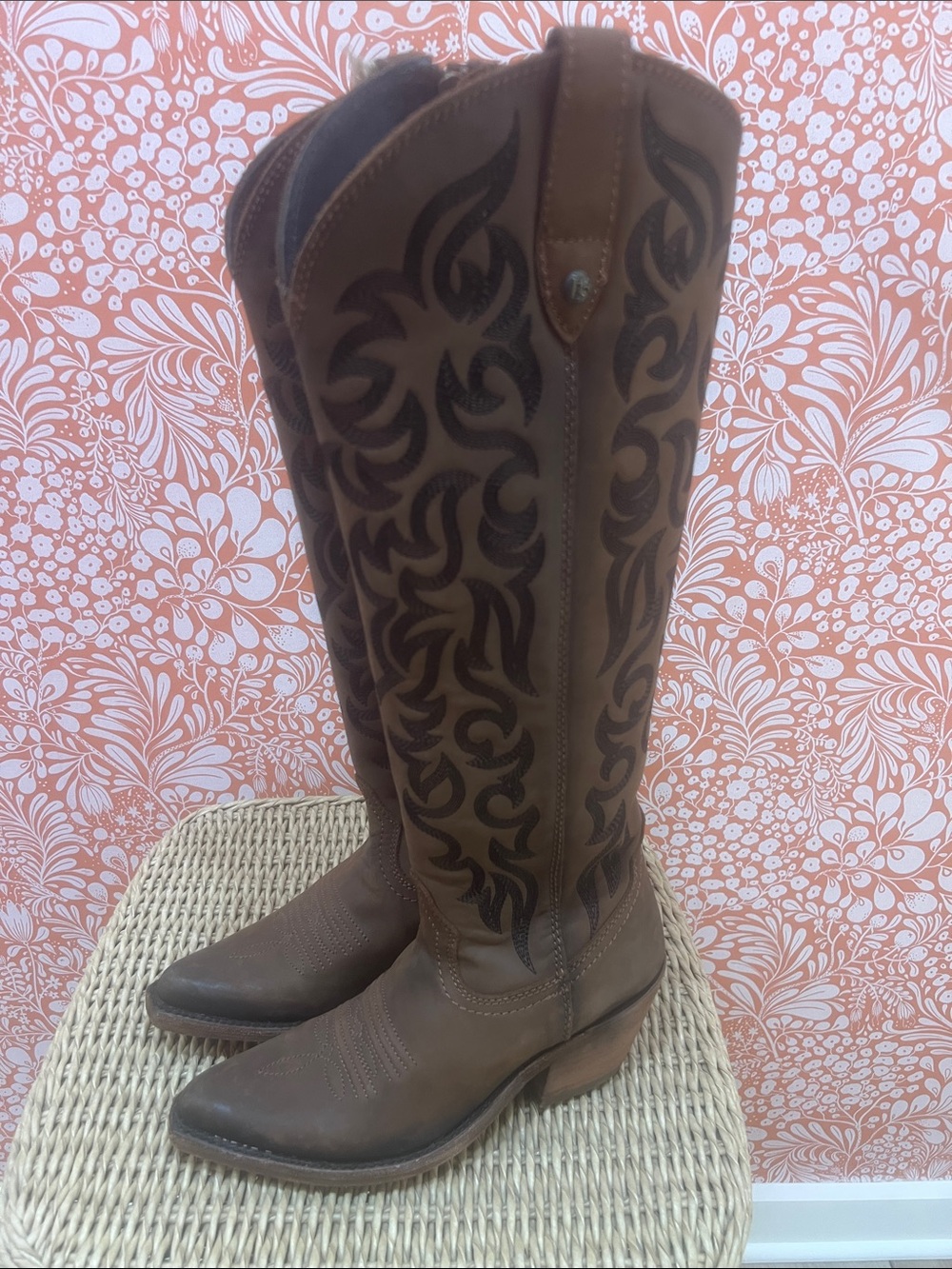 LIBERTY Black Allie Tall Brown Embroidered Western Riding Boots